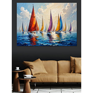 Rüzgarda Renkli Yelkenliler Dekoratif Kanvas - Mdf Ahşap Tablo 50x70 cm