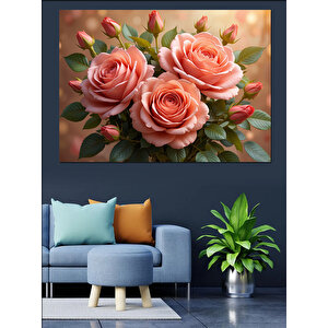 Pembe Tonlu Gül Buketi Dekoratif Kanvas - Mdf Ahşap Tablo 70x100 cm