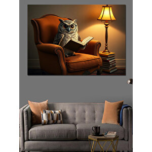Koltukta Oturan Baykuş Dekoratif Kanvas - Mdf Ahşap Tablo 100x140 cm