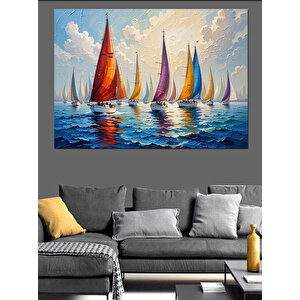 Rüzgarda Renkli Yelkenliler Dekoratif Kanvas - Mdf Ahşap Tablo 35x50 cm