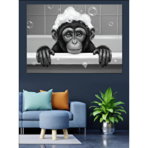 Küvette Köpüklü Maymun Dekoratif Kanvas - Mdf Ahşap Tablo 25x35 cm