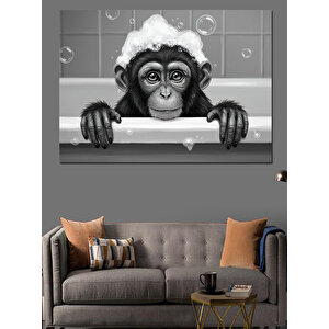 Küvette Köpüklü Maymun Dekoratif Kanvas - Mdf Ahşap Tablo 25x35 cm