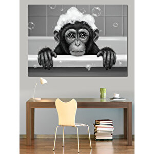 Küvette Köpüklü Maymun Dekoratif Kanvas - Mdf Ahşap Tablo 25x35 cm