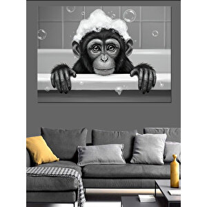 Küvette Köpüklü Maymun Dekoratif Kanvas - Mdf Ahşap Tablo