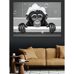 Küvette Köpüklü Maymun Dekoratif Kanvas - Mdf Ahşap Tablo