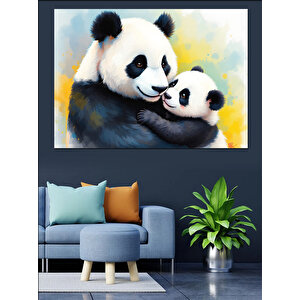 Sarılmakta Olan Panda Çifti Dekoratif Kanvas - Mdf Ahşap Tablo 70x100 cm
