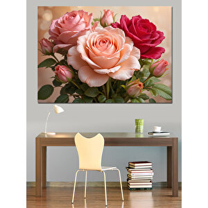 Pembe Gül Demeti Dekoratif Kanvas - Mdf Ahşap Tablo
