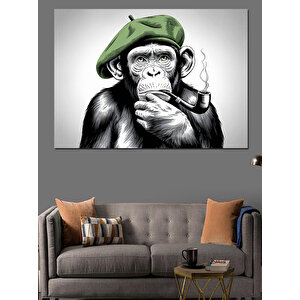 Selfie Çeken Yeşil Şapkalı Maymun Dekoratif Kanvas - Mdf Ahşap Tablo 70x100 cm
