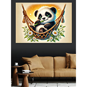 Panda Salıncağı Dekoratif Kanvas - Mdf Ahşap Tablo 35x50 cm