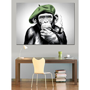 Selfie Çeken Yeşil Şapkalı Maymun Dekoratif Kanvas - Mdf Ahşap Tablo 50x70 cm