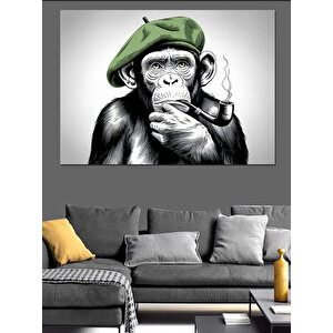 Selfie Çeken Yeşil Şapkalı Maymun Dekoratif Kanvas - Mdf Ahşap Tablo 50x70 cm