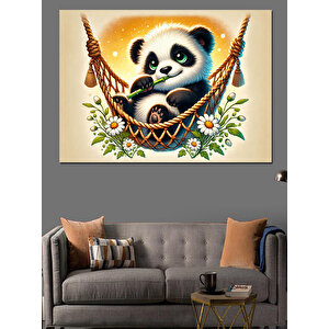 Panda Salıncağı Dekoratif Kanvas - Mdf Ahşap Tablo 70x100 cm