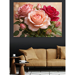 Pembe Gül Demeti Dekoratif Kanvas - Mdf Ahşap Tablo 100x140 cm