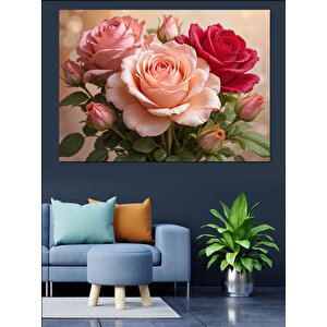 Pembe Gül Demeti Dekoratif Kanvas - Mdf Ahşap Tablo 100x140 cm