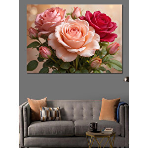 Pembe Gül Demeti Dekoratif Kanvas - Mdf Ahşap Tablo 100x140 cm