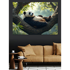 Ağaçta Tembel Panda Dekoratif Kanvas - Mdf Ahşap Tablo