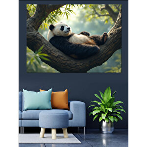 Ağaçta Tembel Panda Dekoratif Kanvas - Mdf Ahşap Tablo