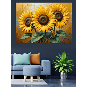 Canlı Renkli Ayçiçek Buketi Dekoratif Kanvas - Mdf Ahşap Tablo 35x50 cm