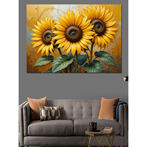 Canlı Renkli Ayçiçek Buketi Dekoratif Kanvas - Mdf Ahşap Tablo 35x50 cm