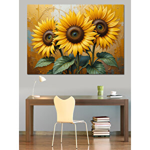 Canlı Renkli Ayçiçek Buketi Dekoratif Kanvas - Mdf Ahşap Tablo 35x50 cm