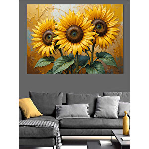 Canlı Renkli Ayçiçek Buketi Dekoratif Kanvas - Mdf Ahşap Tablo