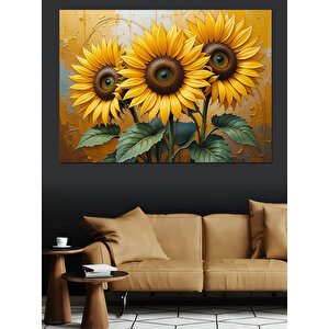 Canlı Renkli Ayçiçek Buketi Dekoratif Kanvas - Mdf Ahşap Tablo
