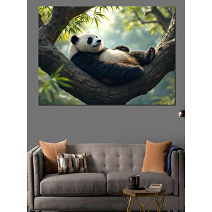 Ağaçta Tembel Panda Dekoratif Kanvas - Mdf Ahşap Tablo 35x50 cm