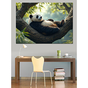 Ağaçta Tembel Panda Dekoratif Kanvas - Mdf Ahşap Tablo 35x50 cm