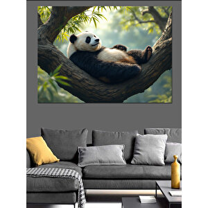 Ağaçta Tembel Panda Dekoratif Kanvas - Mdf Ahşap Tablo 35x50 cm