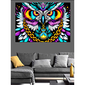 Renkli Baykuş Deseni Dekoratif Kanvas - Mdf Ahşap Tablo