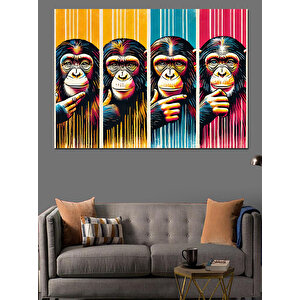 Gülen Renkli Maymunlar Dekoratif Kanvas - Mdf Ahşap Tablo