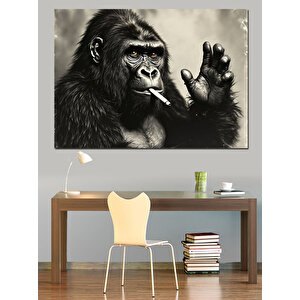 El Sallayan Gerçekçi Goril Portresi Dekoratif Kanvas - Mdf Ahşap Tablo 100x140 cm