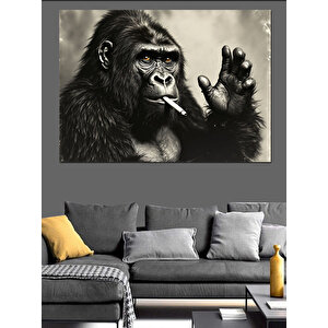 El Sallayan Gerçekçi Goril Portresi Dekoratif Kanvas - Mdf Ahşap Tablo 100x140 cm