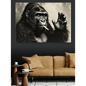 El Sallayan Gerçekçi Goril Portresi Dekoratif Kanvas - Mdf Ahşap Tablo 100x140 cm