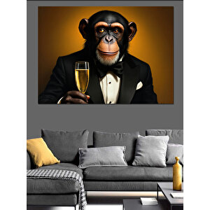 Kadehli Şık Maymun Dekoratif Kanvas - Mdf Ahşap Tablo 70x100 cm