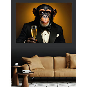 Kadehli Şık Maymun Dekoratif Kanvas - Mdf Ahşap Tablo 70x100 cm