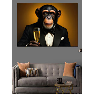 Kadehli Şık Maymun Dekoratif Kanvas - Mdf Ahşap Tablo