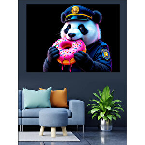 Donut Yiyen Panda Dekoratif Kanvas - Mdf Ahşap Tablo 70x100 cm