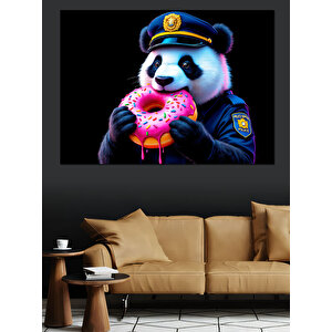 Donut Yiyen Panda Dekoratif Kanvas - Mdf Ahşap Tablo 100x140 cm
