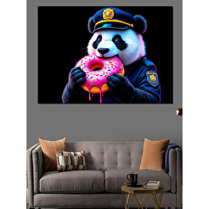 Donut Yiyen Panda Dekoratif Kanvas - Mdf Ahşap Tablo 100x140 cm