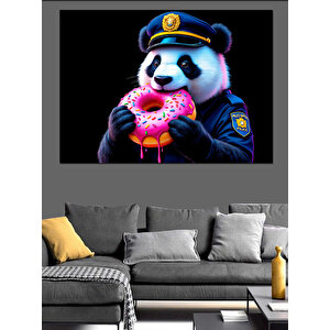 Donut Yiyen Panda Dekoratif Kanvas - Mdf Ahşap Tablo