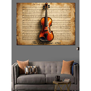 Nostaljik Nota Üzerinde Keman Dekoratif Kanvas - Mdf Ahşap Tablo