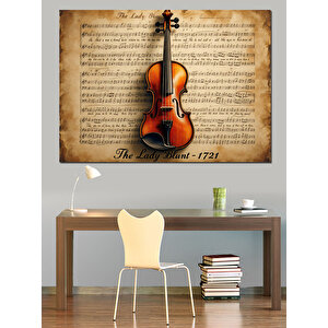 Nostaljik Nota Üzerinde Keman Dekoratif Kanvas - Mdf Ahşap Tablo 70x100 cm