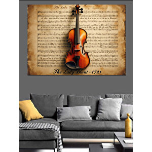 Nostaljik Nota Üzerinde Keman Dekoratif Kanvas - Mdf Ahşap Tablo 70x100 cm