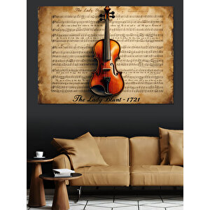 Nostaljik Nota Üzerinde Keman Dekoratif Kanvas - Mdf Ahşap Tablo 70x100 cm