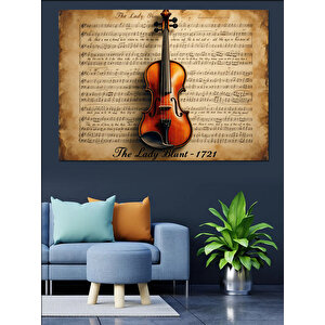 Nostaljik Nota Üzerinde Keman Dekoratif Kanvas - Mdf Ahşap Tablo