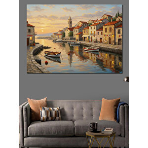 Deniz Kıyısında Renkli Kasaba Dekoratif Kanvas - Mdf Ahşap Tablo 100x140 cm