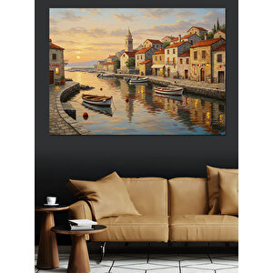 Deniz Kıyısında Renkli Kasaba Dekoratif Kanvas - Mdf Ahşap Tablo