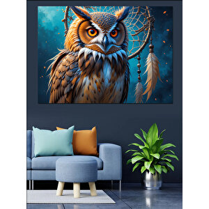 Yıldızlı Gece Baykuş Portresi Dekoratif Kanvas - Mdf Ahşap Tablo
