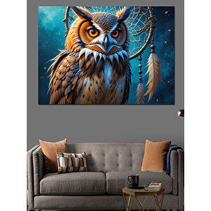 Yıldızlı Gece Baykuş Portresi Dekoratif Kanvas - Mdf Ahşap Tablo